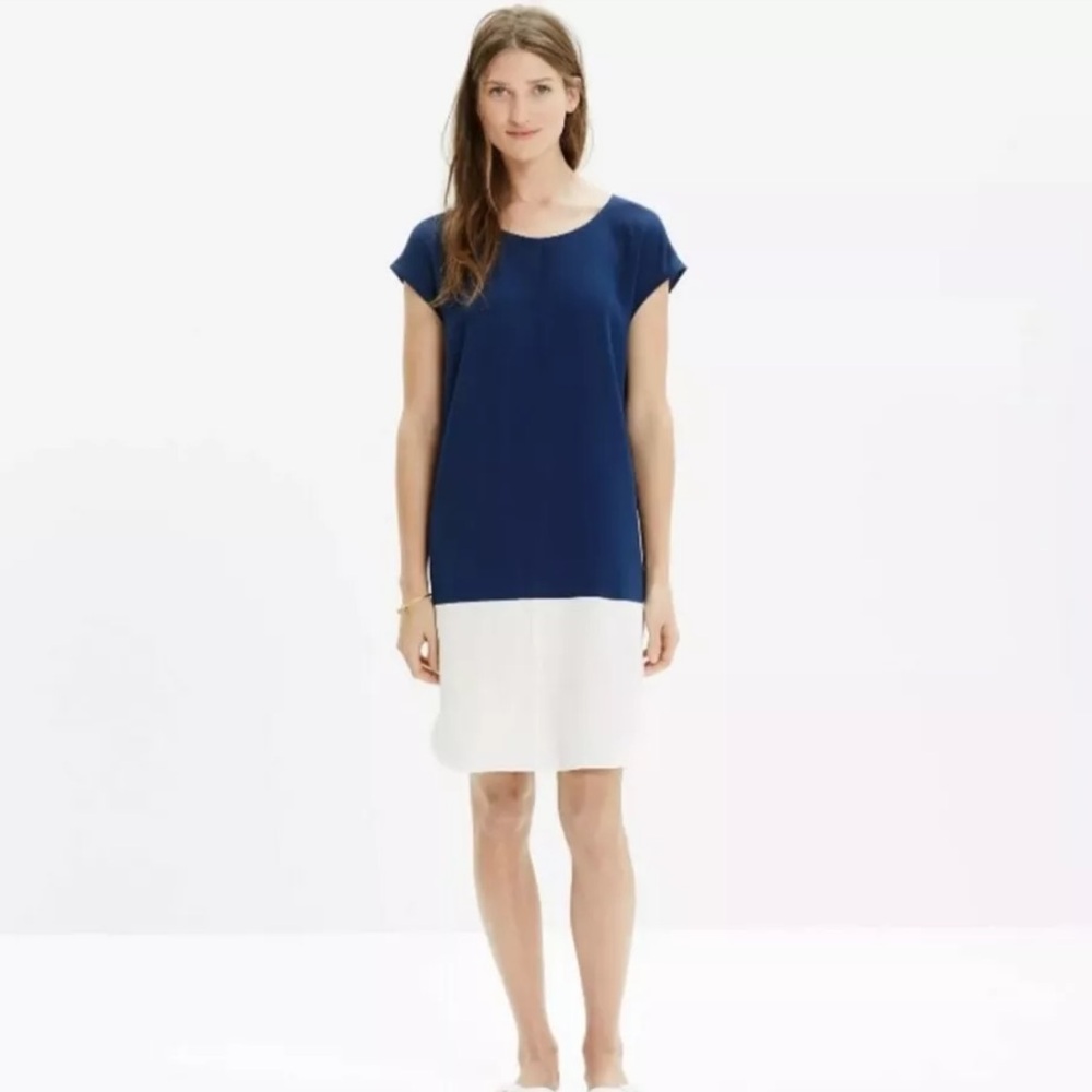 MADEWELL COLOR BLOCK Tunic Dress Blue and White Color Block